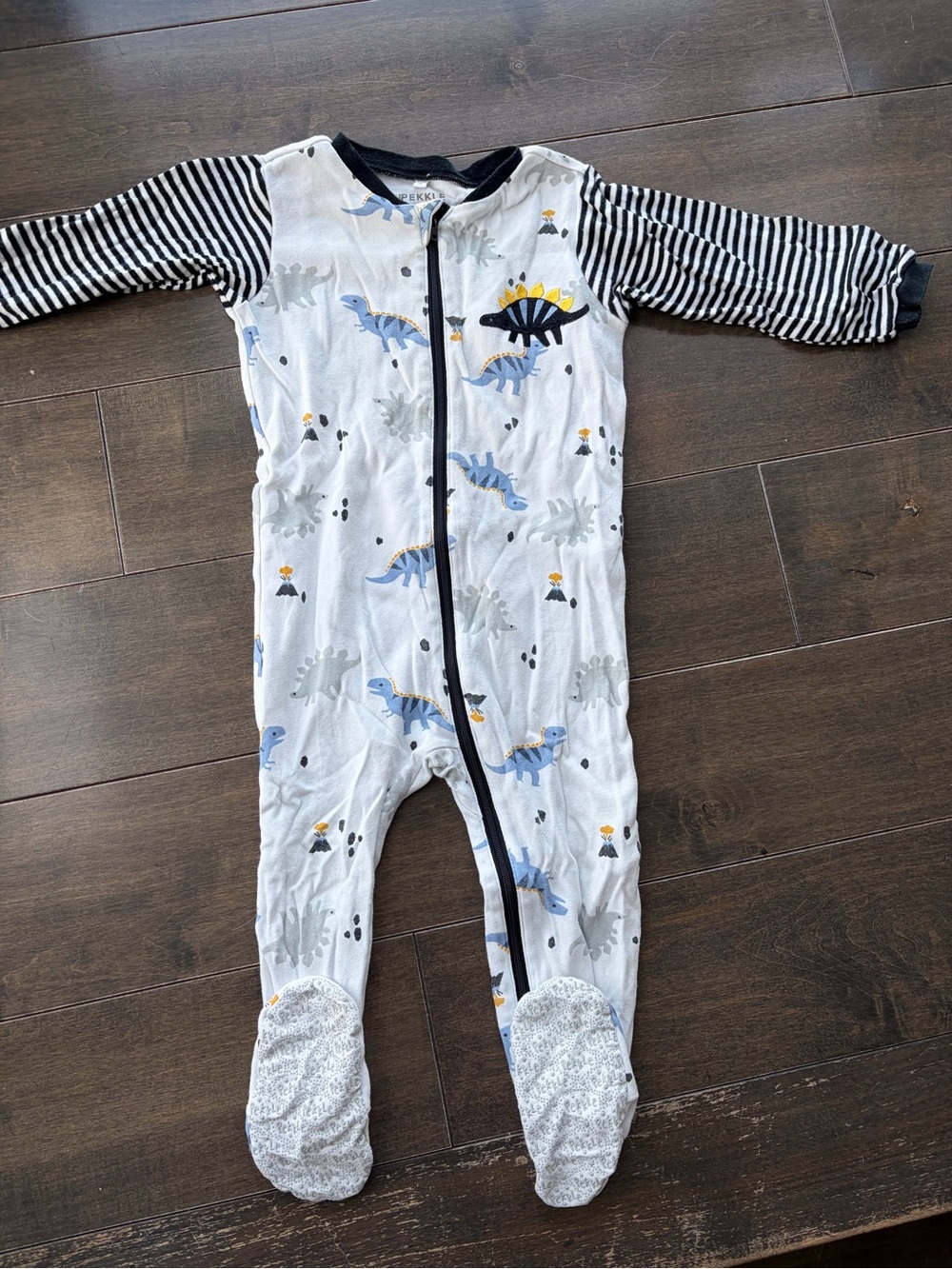 RARE Pekkle Dinosaur Footed One-Piece Pajamas - White & Black